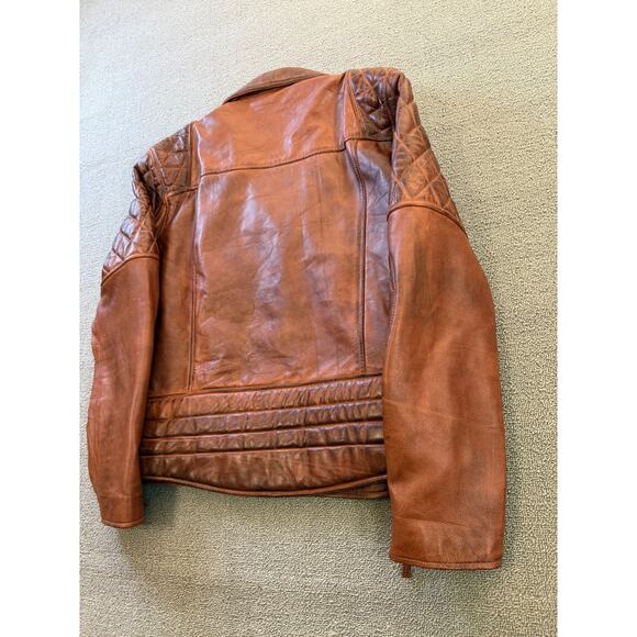 FZ Merchandise Men's Brown Leather Motorcycle Jacket Quilted Shoulders - Picture 14 of 16